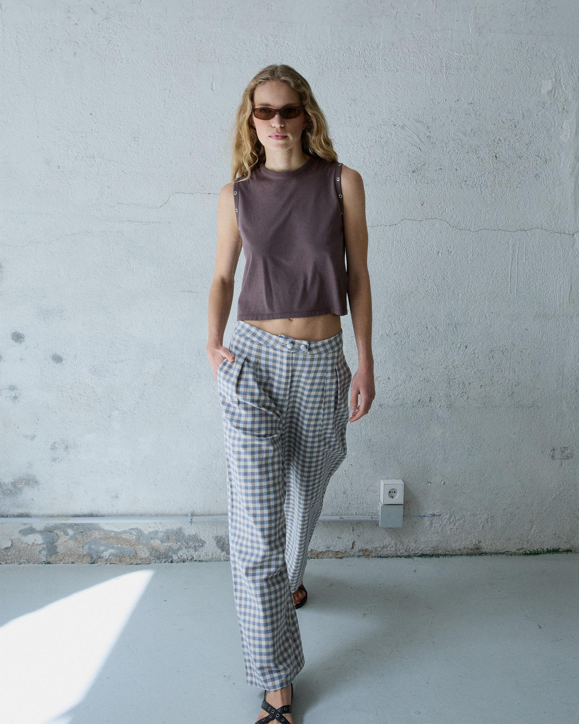 PANTALON WIDE LEG PINZAS CUADROS VICHY