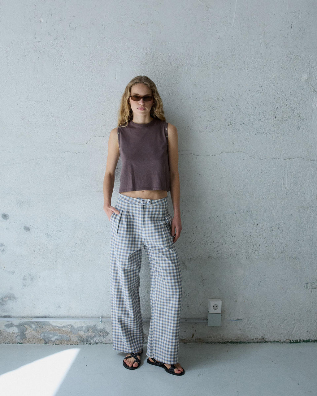 PANTALON WIDE LEG PINZAS CUADROS VICHY
