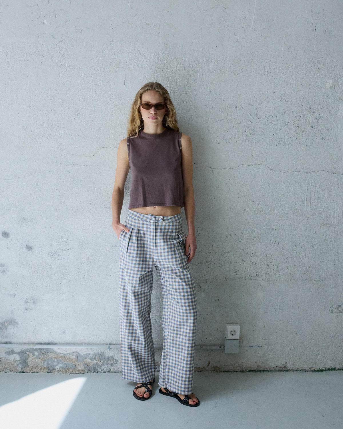PANTALON WIDE LEG PINZAS CUADROS VICHY