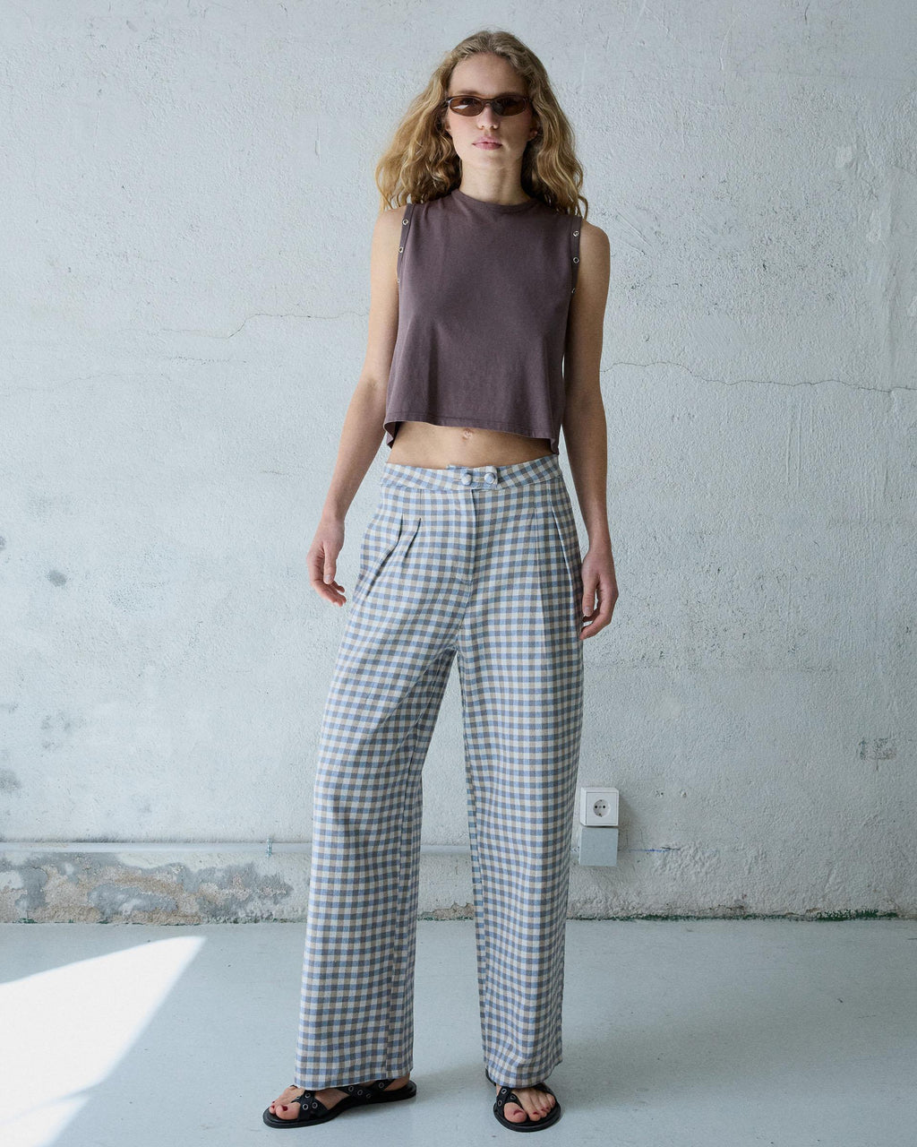 PANTALON WIDE LEG PINZAS CUADROS VICHY