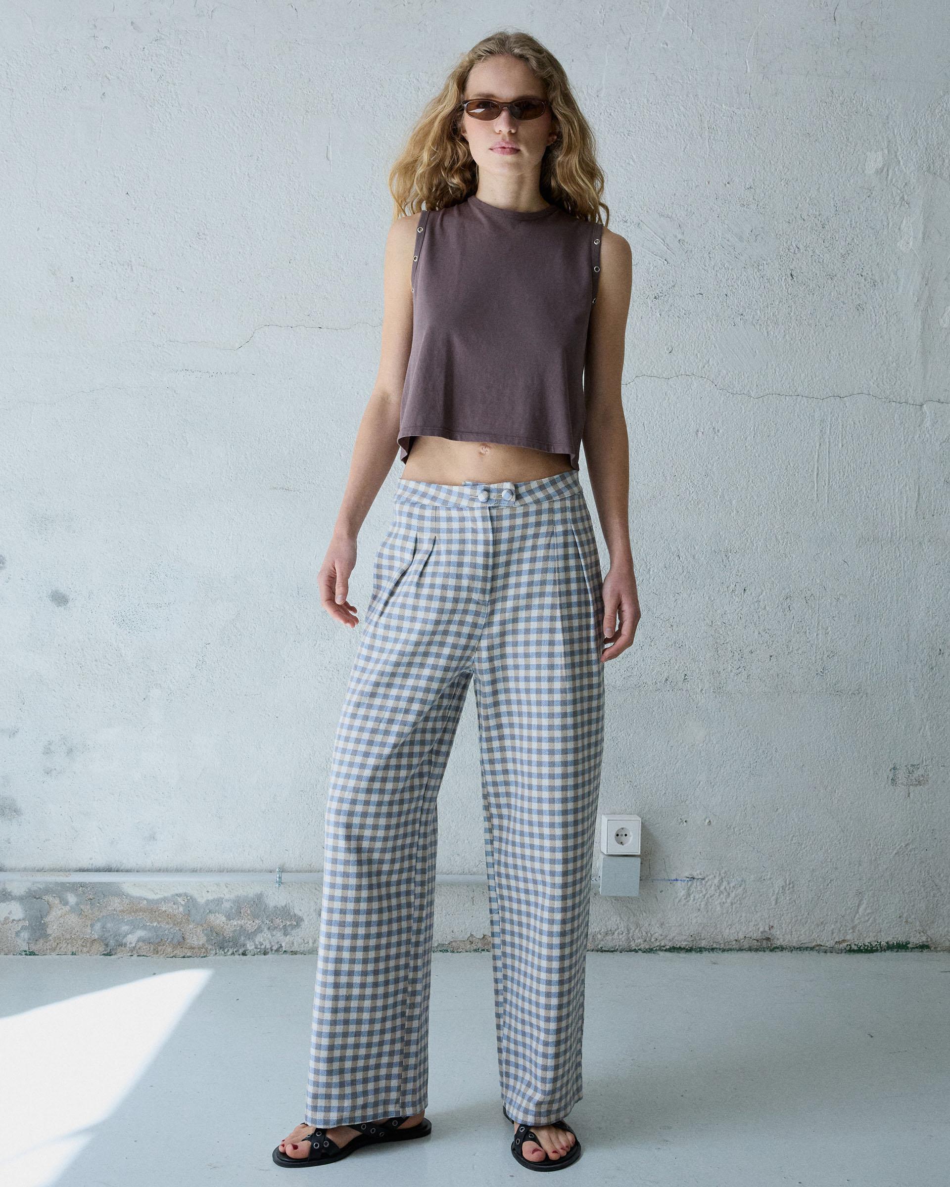 PANTALON WIDE LEG PINZAS CUADROS VICHY