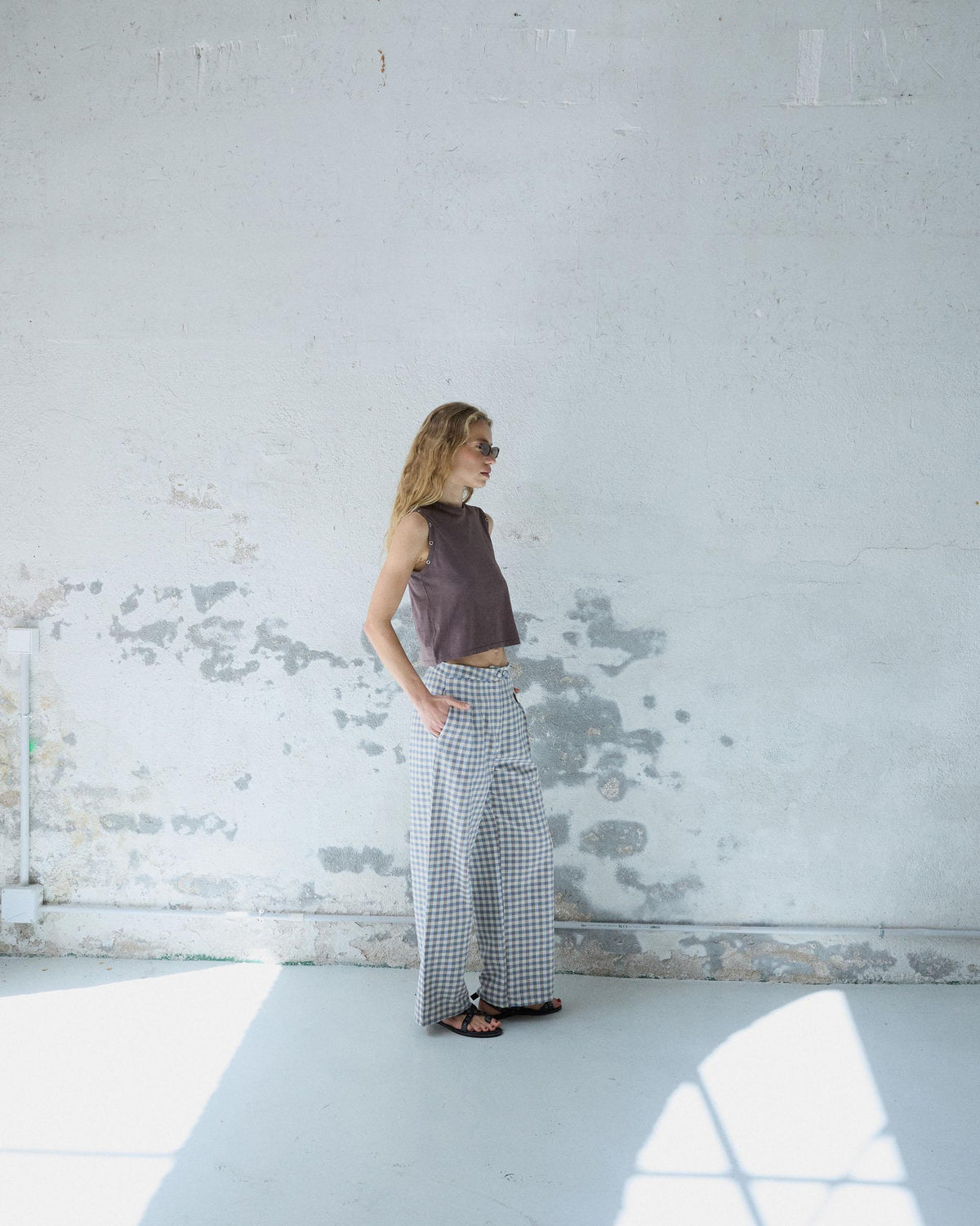 PANTALON WIDE LEG PINZAS CUADROS VICHY