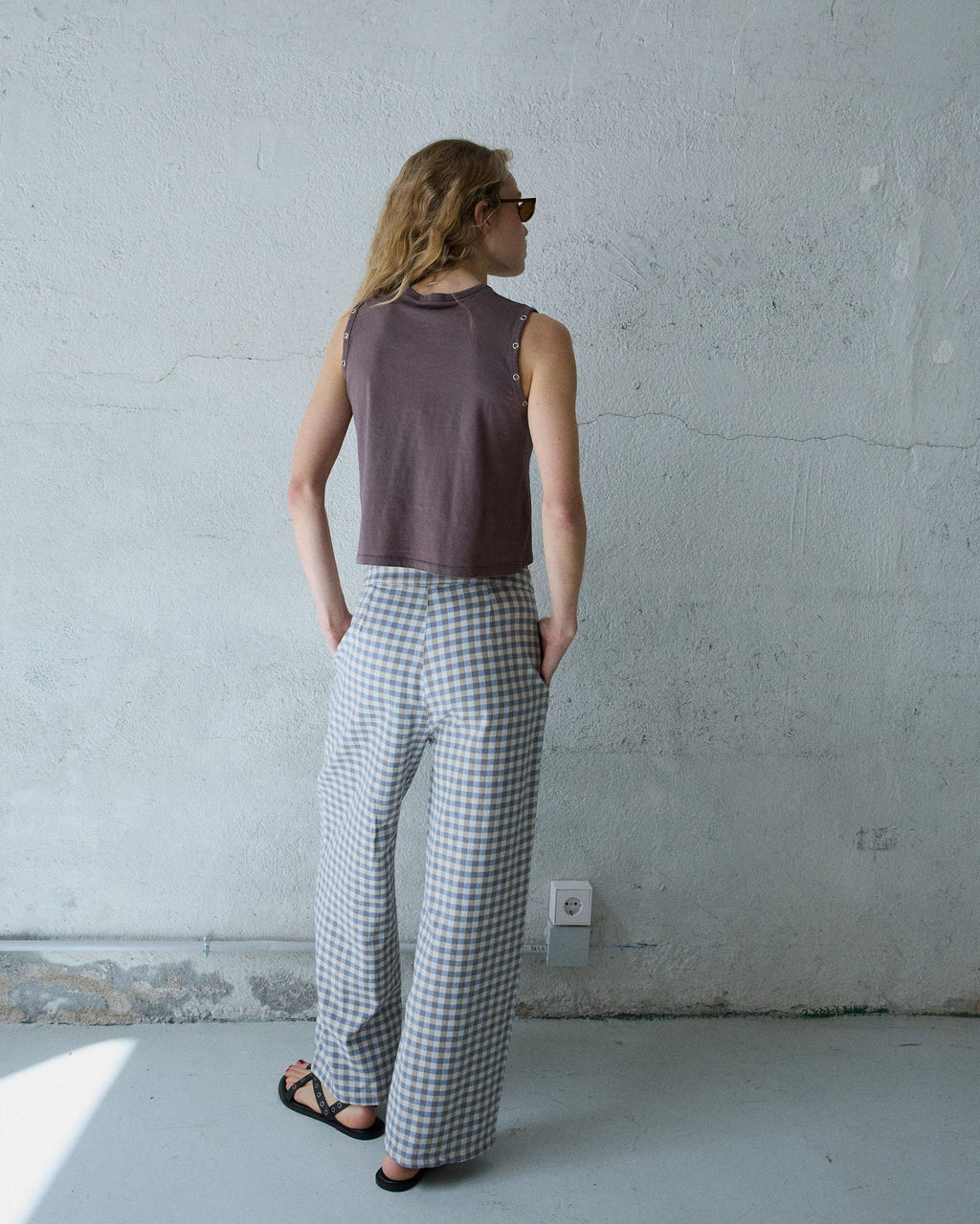 PANTALON WIDE LEG PINZAS CUADROS VICHY