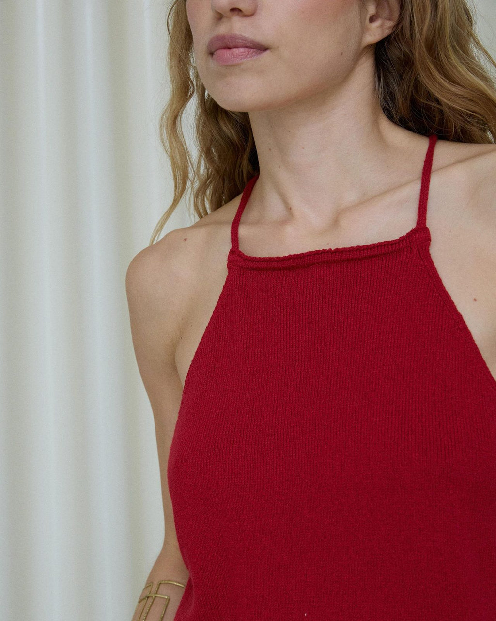 Top Punto Espalda Abalorios Rojo