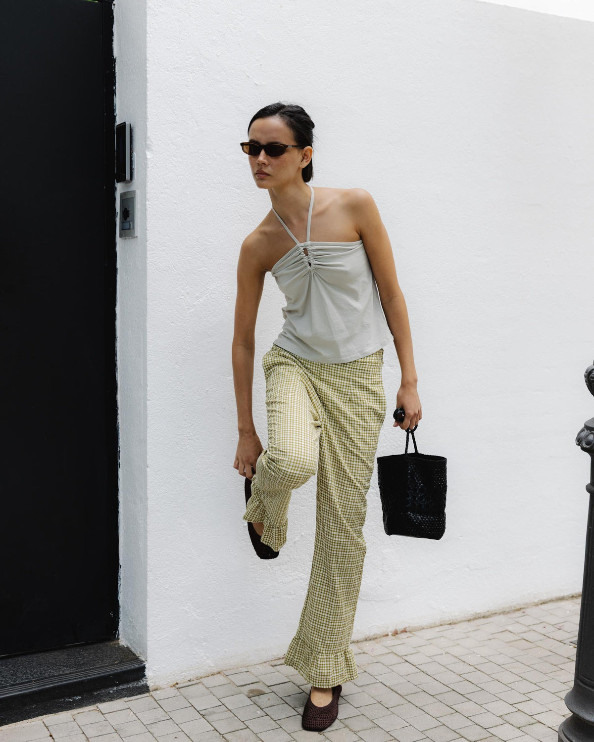 PANTALON CUADROS VOLANTE BAJO
