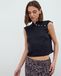 BLUSA SIN MANGAS BOTONES LATERALES RAYAS LUREX