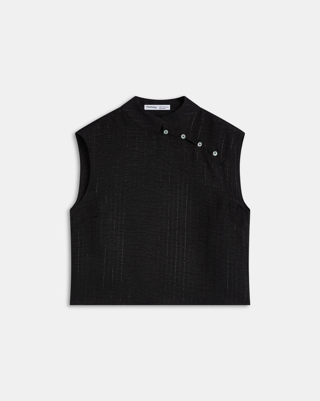 BLUSA SIN MANGAS BOTONES LATERALES RAYAS LUREX