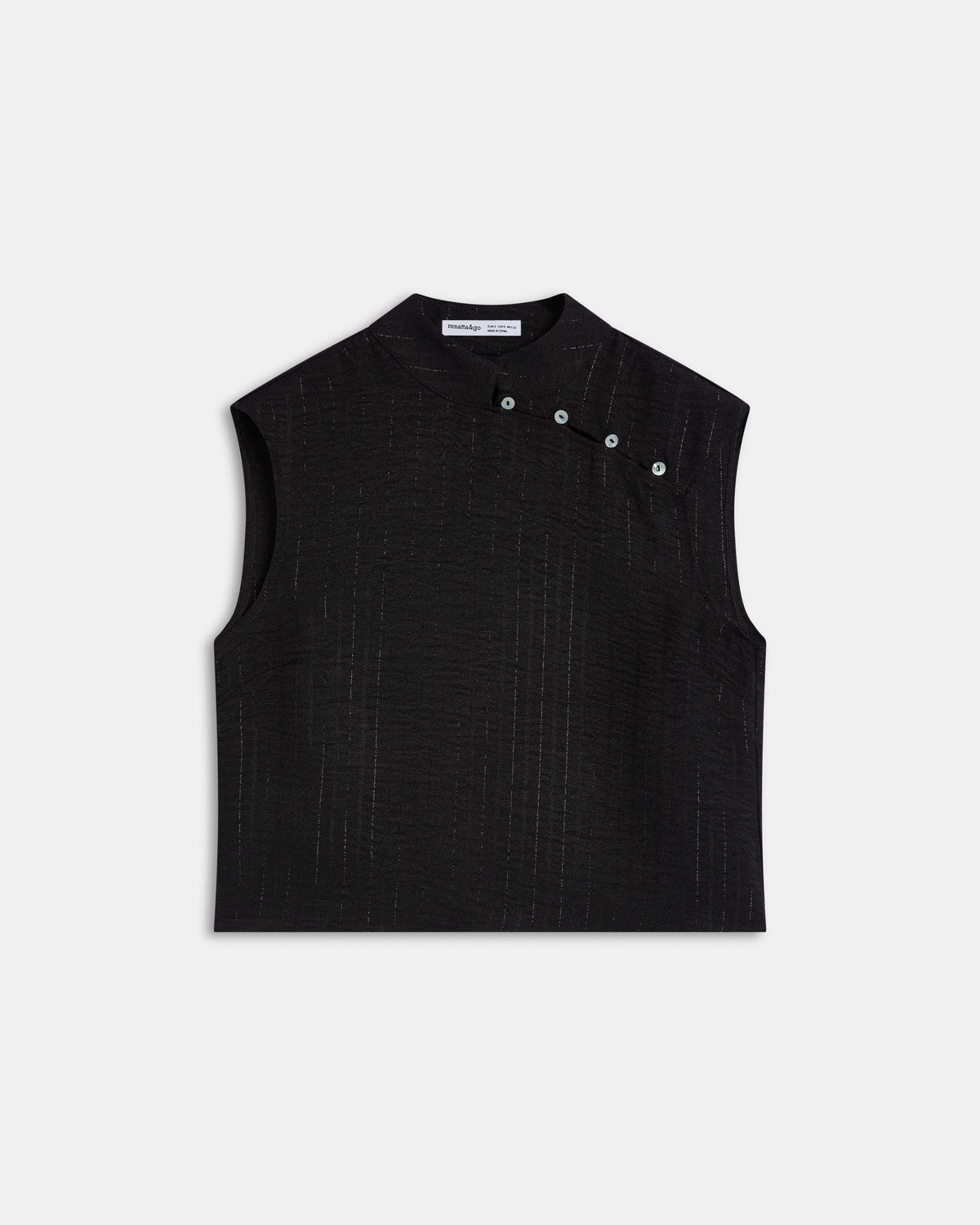BLUSA SIN MANGAS BOTONES LATERALES RAYAS LUREX