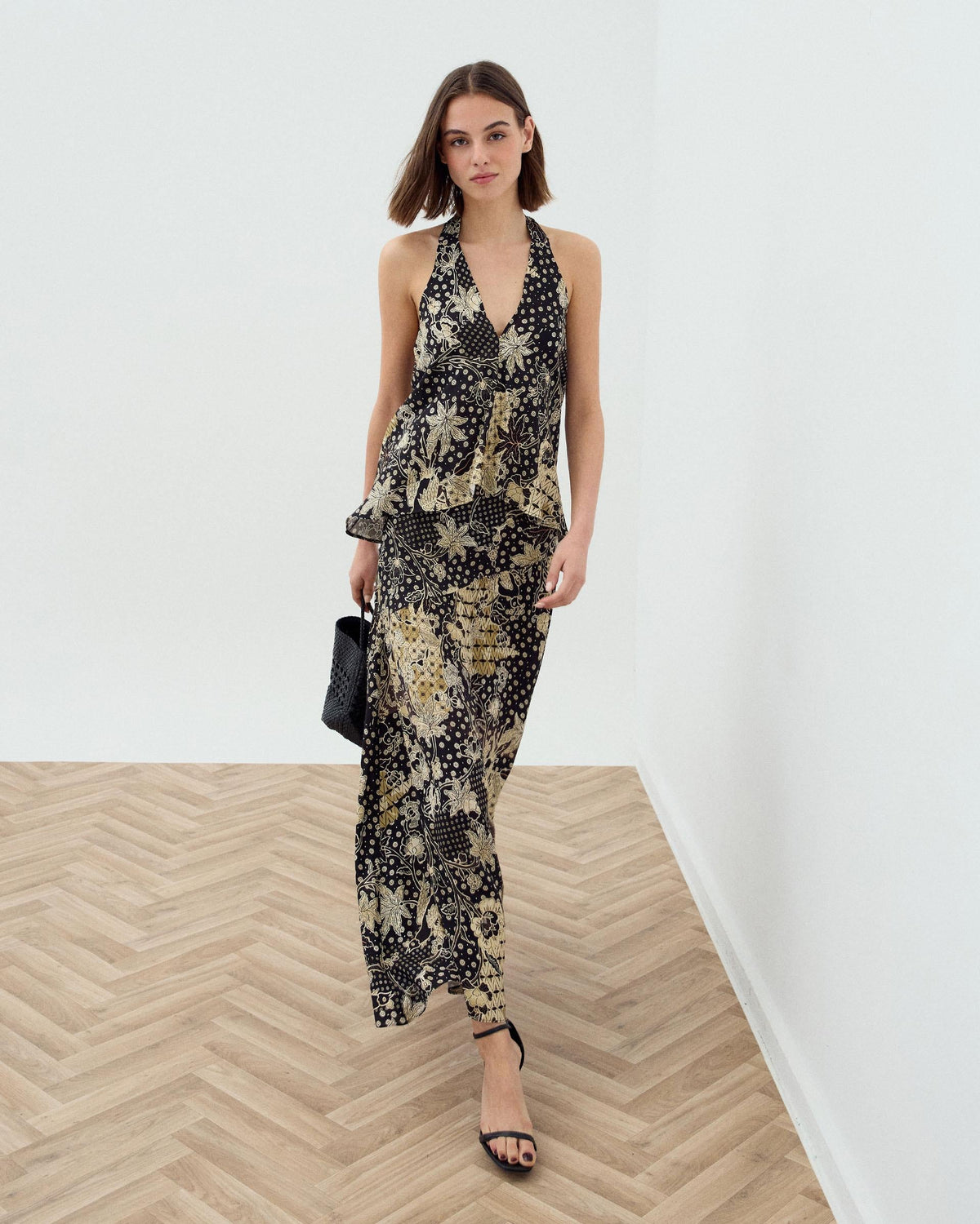 FALDA COSTURA DIAGONAL ESTAMPADO FLORAL