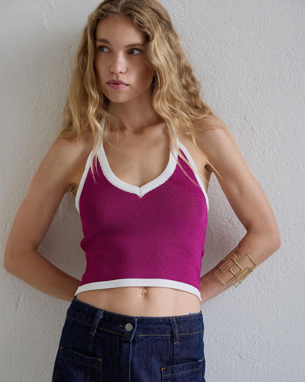 TOP PUNTO HALTER CONTRASTE