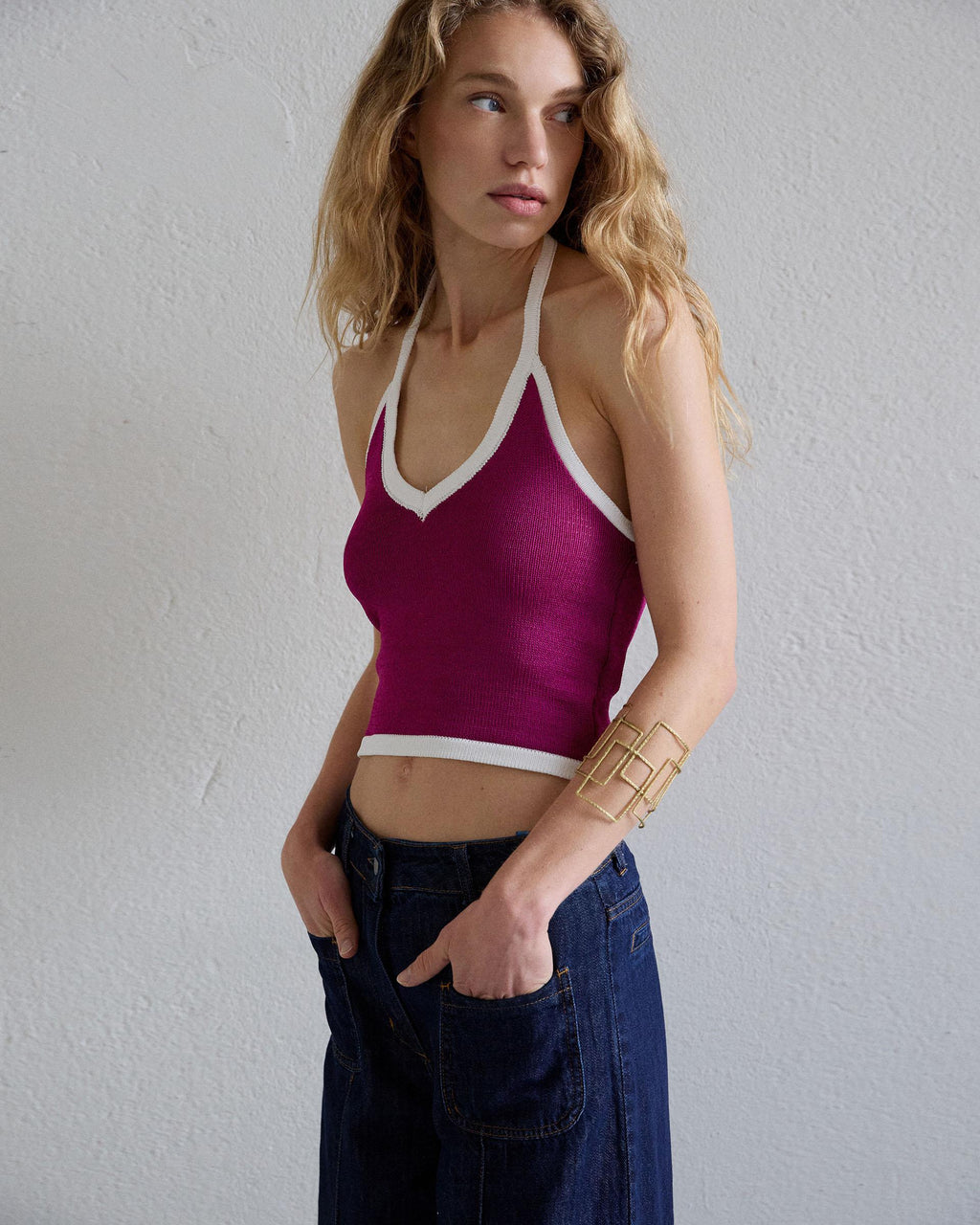 TOP PUNTO HALTER CONTRASTE
