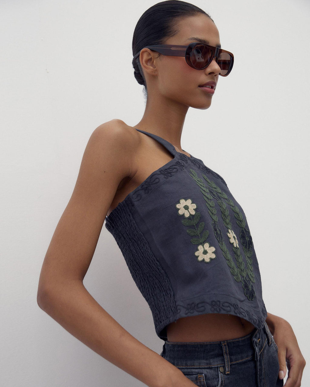 TOP HALTER CANVAS BORDADOS