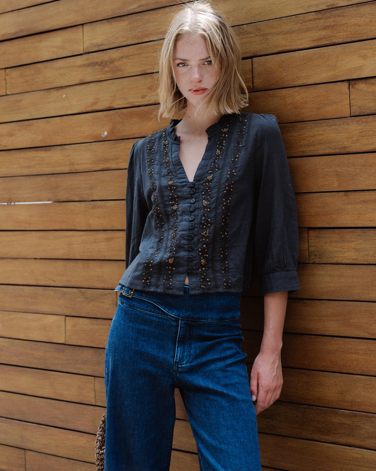 BLUSA MANGA FRANCESA LENTEJUELAS