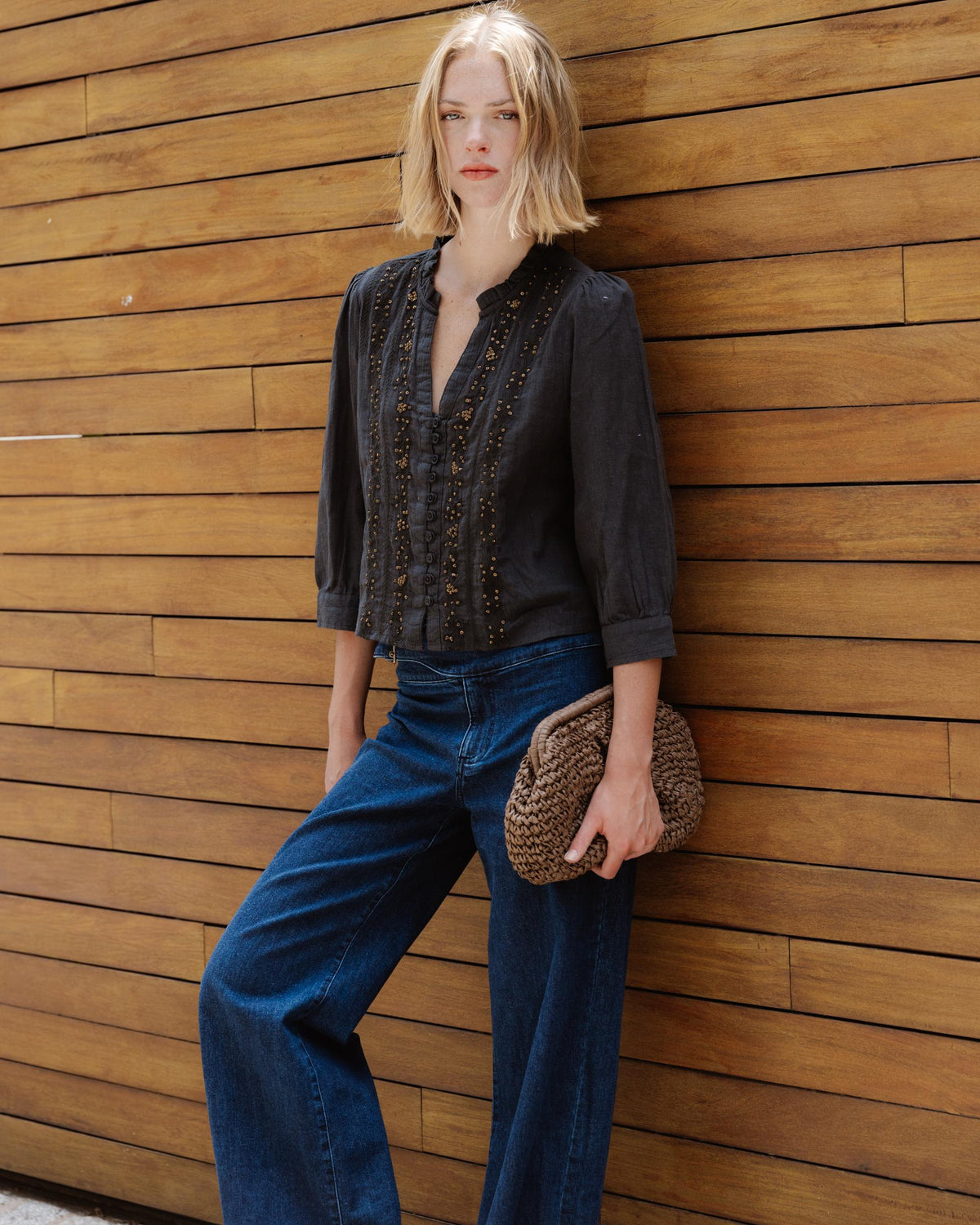 BLUSA MANGA FRANCESA LENTEJUELAS
