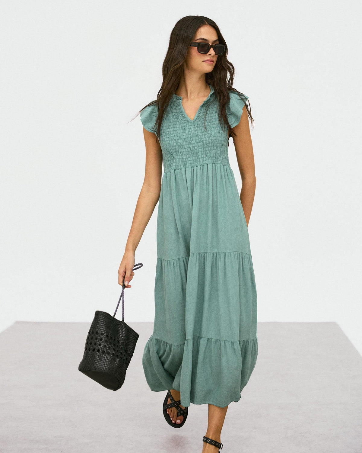 VESTIDO LARGO LINO NIDO DE ABEJA