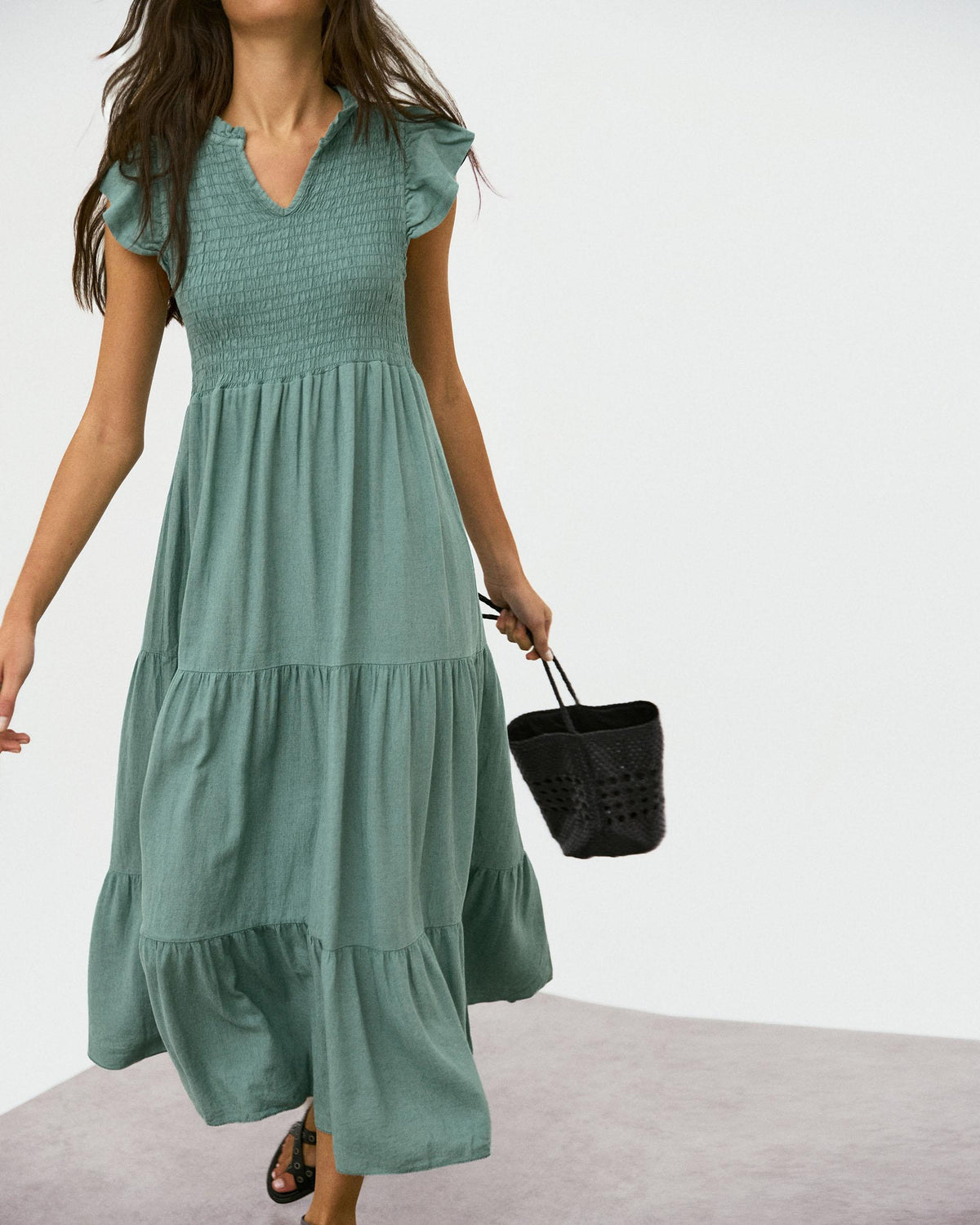 VESTIDO LARGO LINO NIDO DE ABEJA