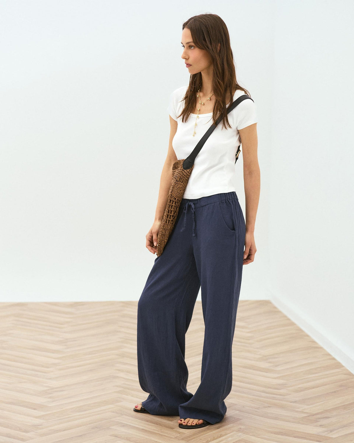 PANTALÓN FLUIDO CORDON CON LINO