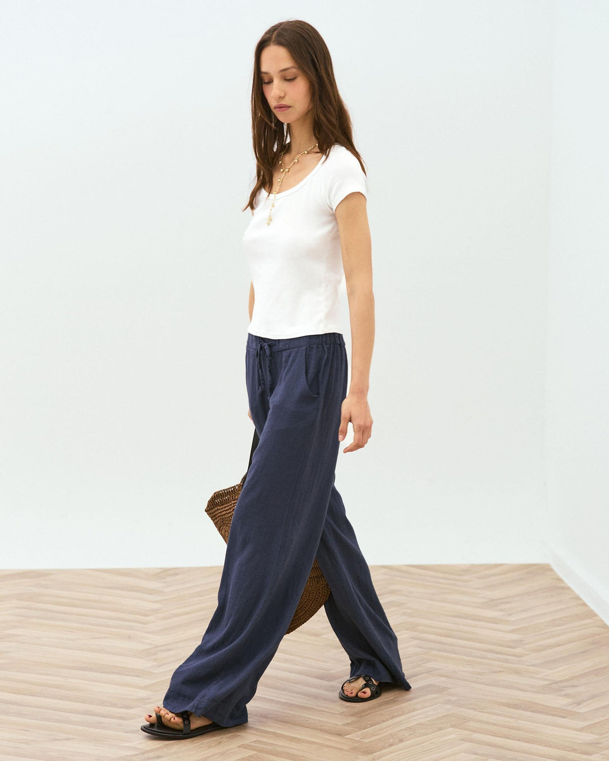 PANTALÓN FLUIDO CORDON CON LINO