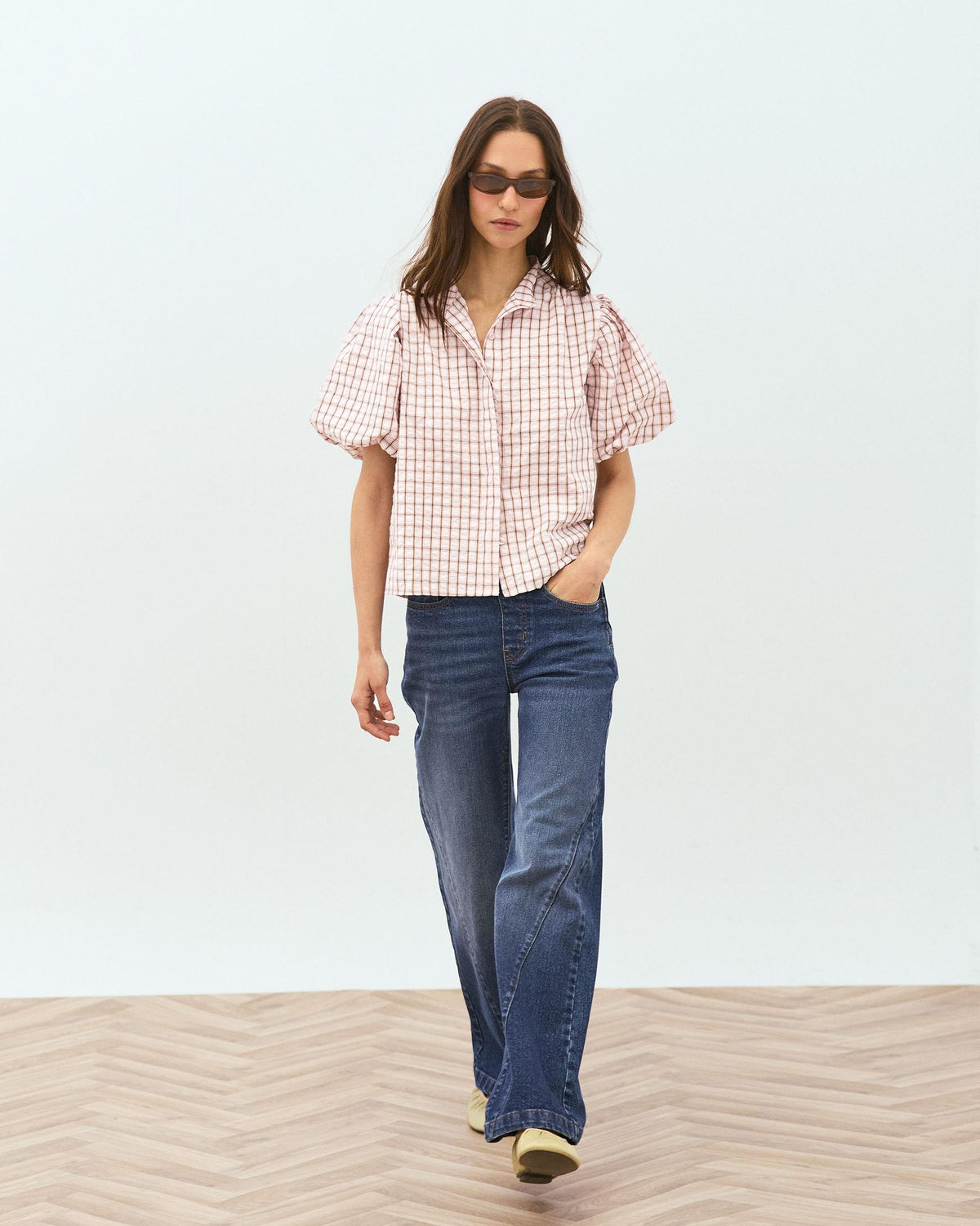 BLUSA MANGA ABULLONADA CUADROS