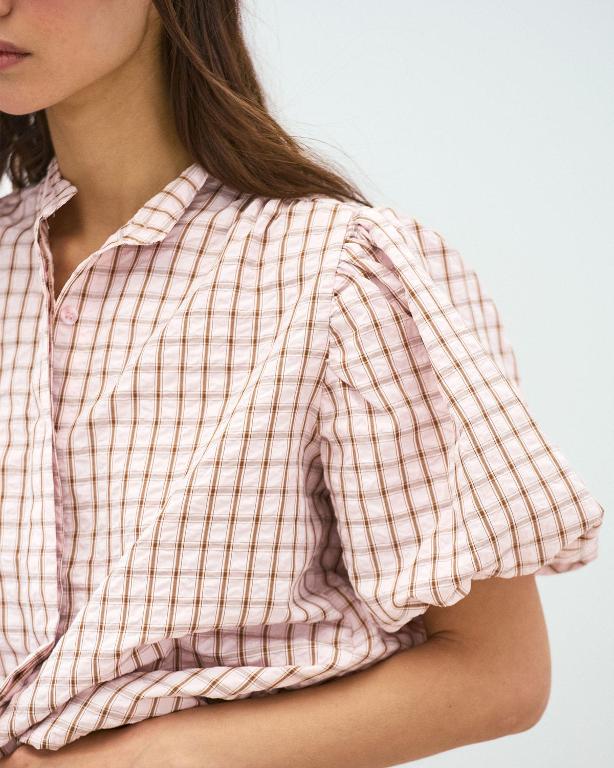 BLUSA MANGA ABULLONADA CUADROS