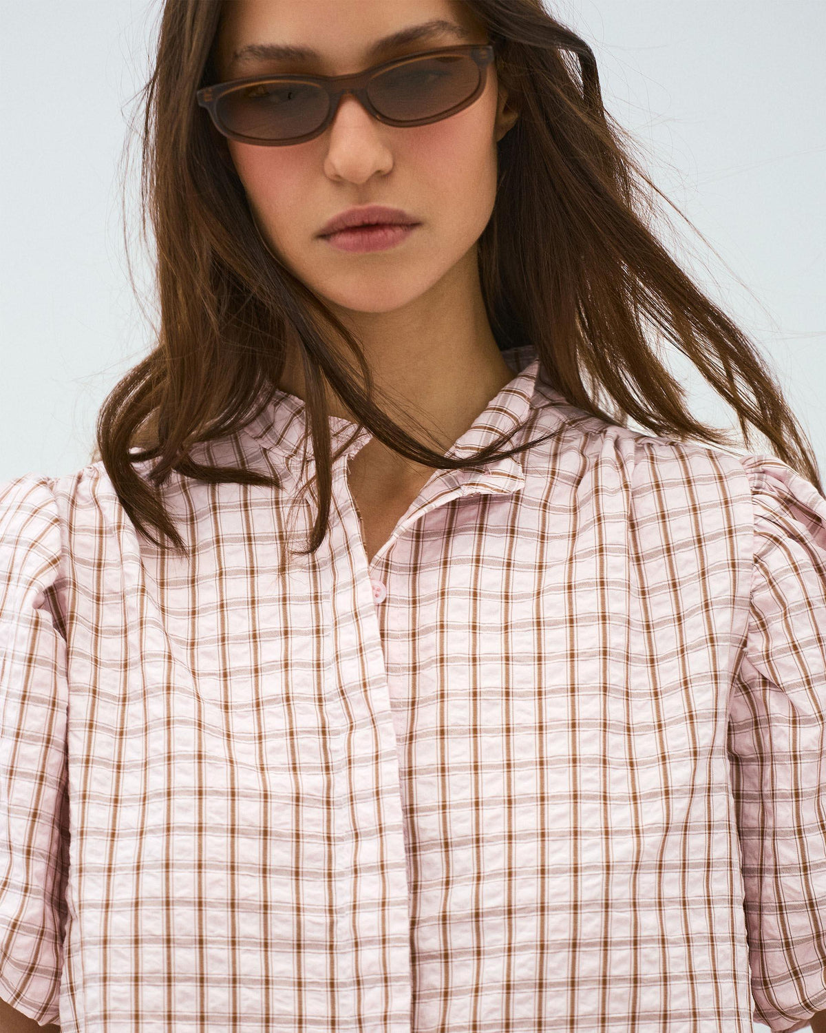 BLUSA MANGA ABULLONADA CUADROS