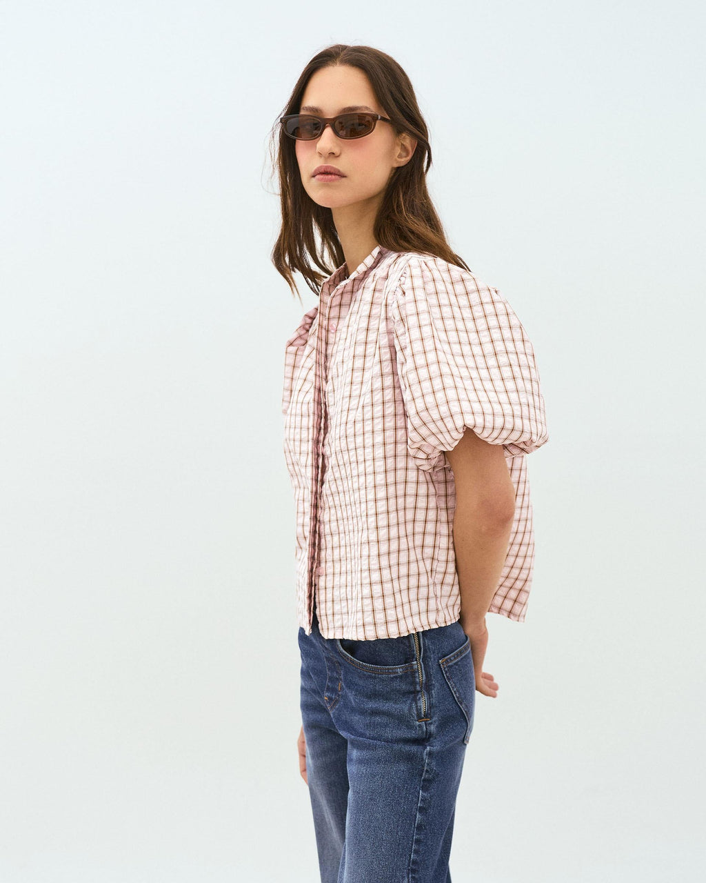 BLUSA MANGA ABULLONADA CUADROS
