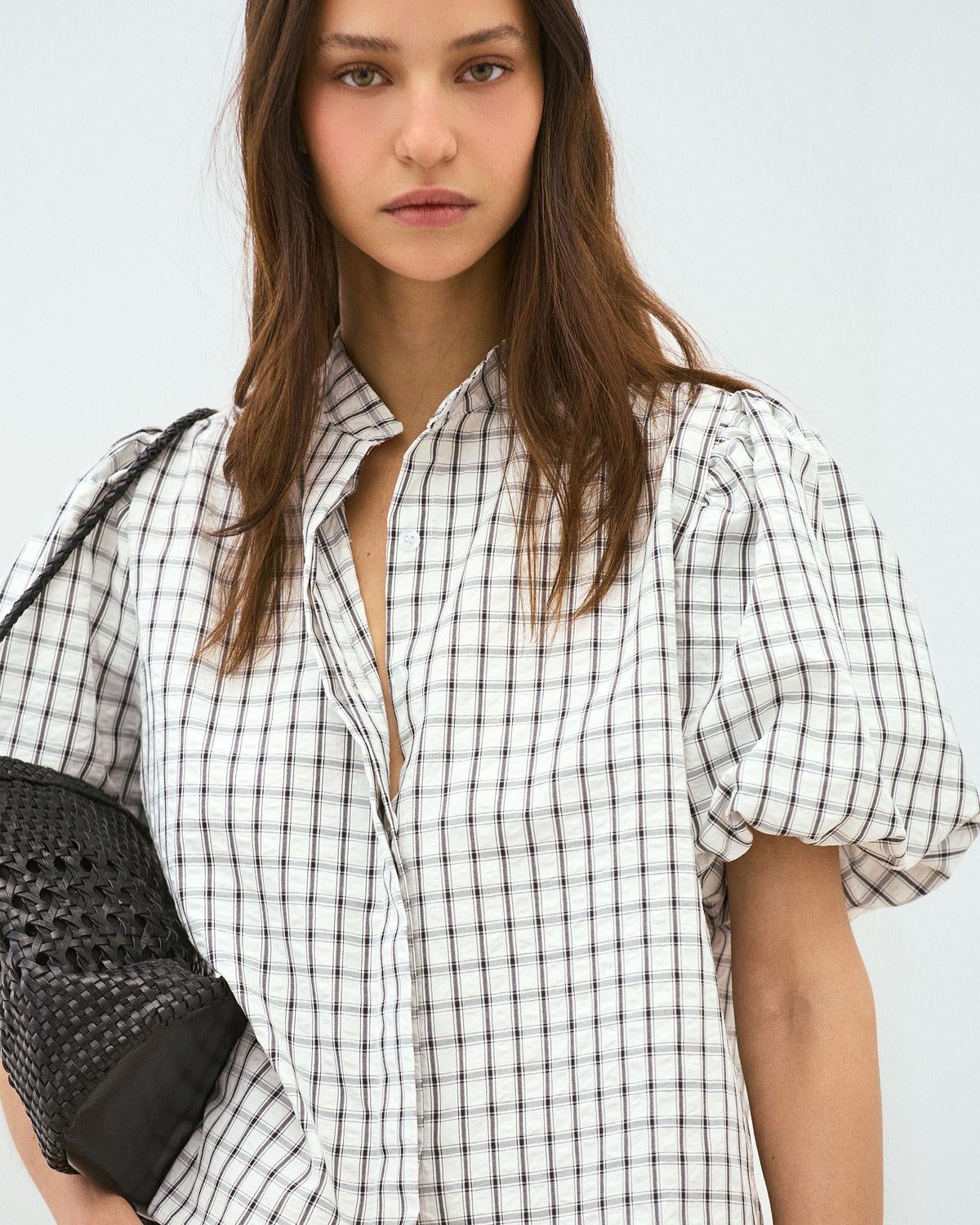BLUSA MANGA ABULLONADA CUADROS