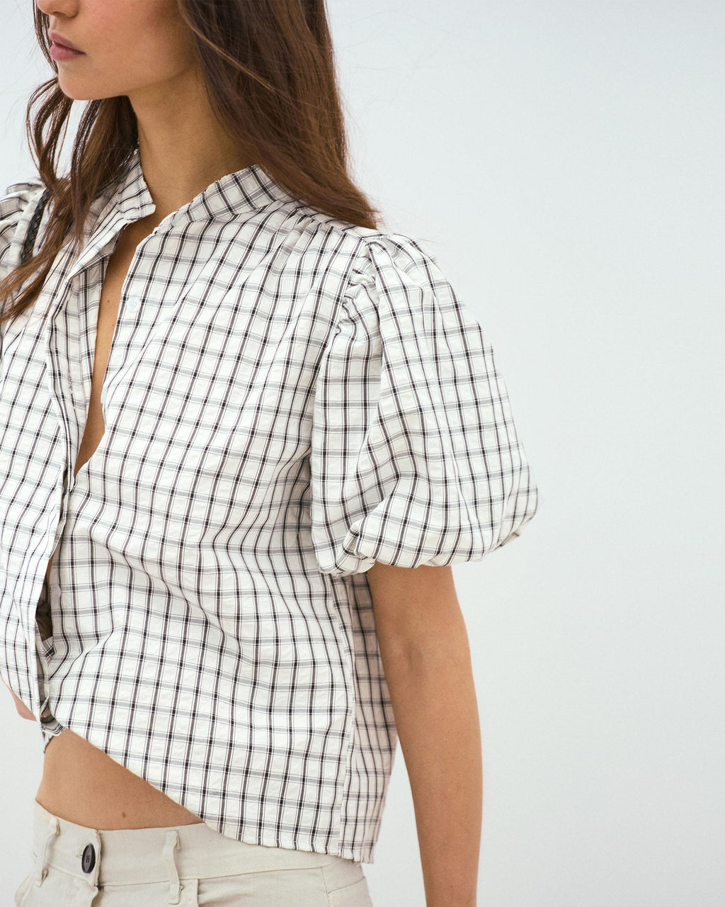 BLUSA MANGA ABULLONADA CUADROS