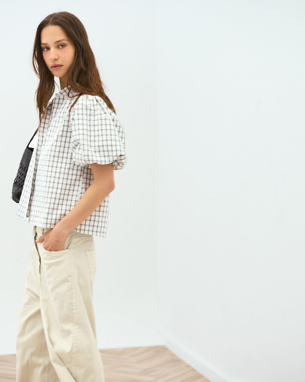 BLUSA MANGA ABULLONADA CUADROS