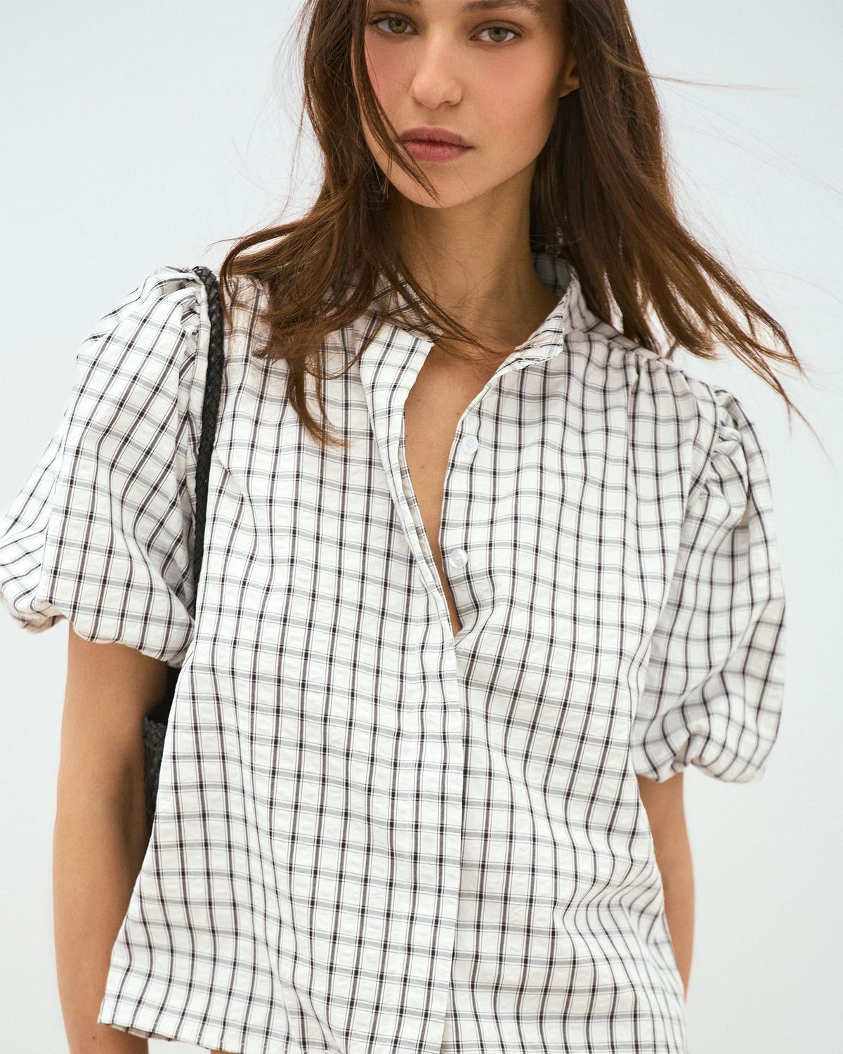 BLUSA MANGA ABULLONADA CUADROS