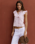 BLUSA SIN MANGAS VOLANTES RAYAS