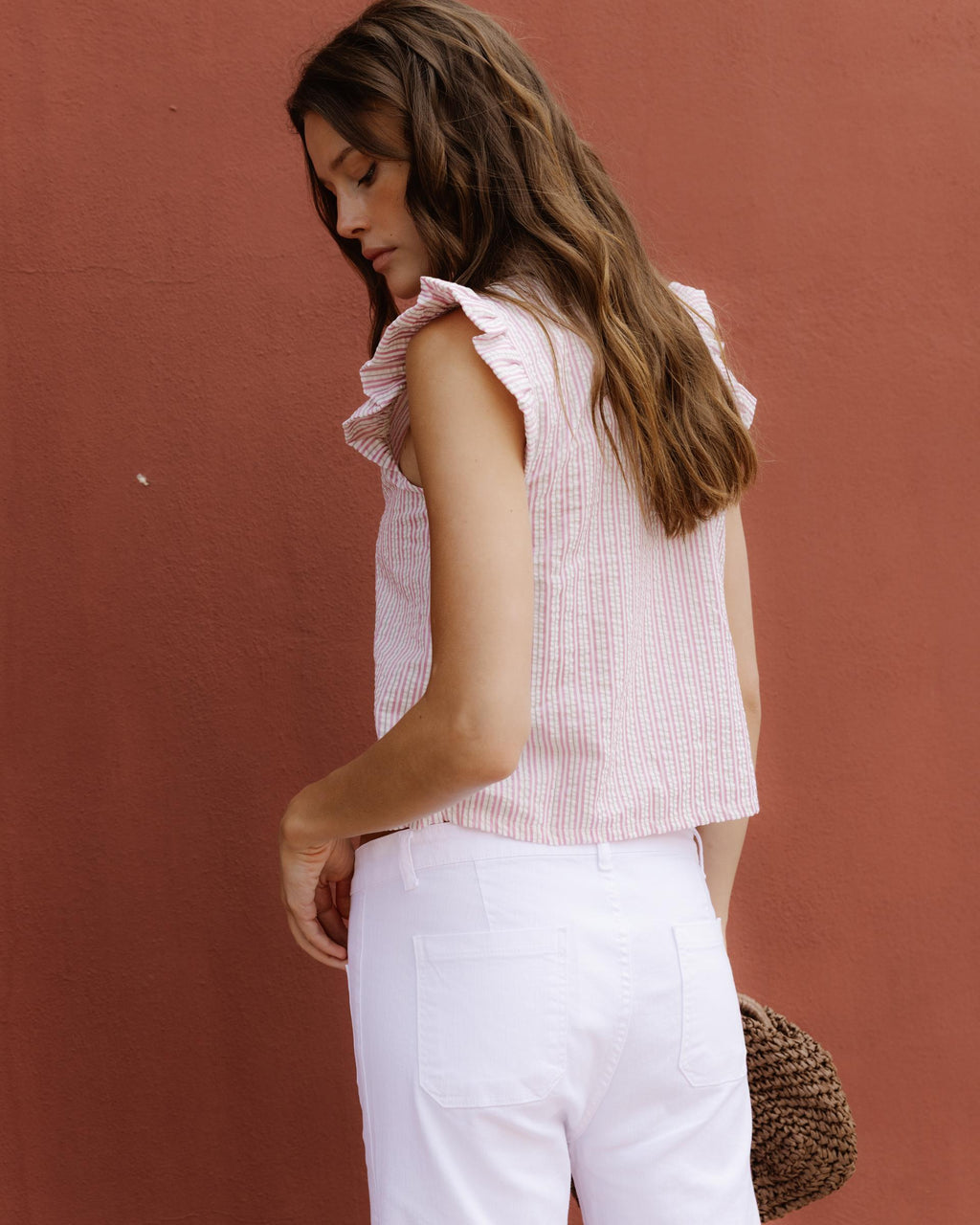 BLUSA SIN MANGAS VOLANTES RAYAS