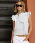 BLUSA SIN MANGAS VOLANTES RAYAS